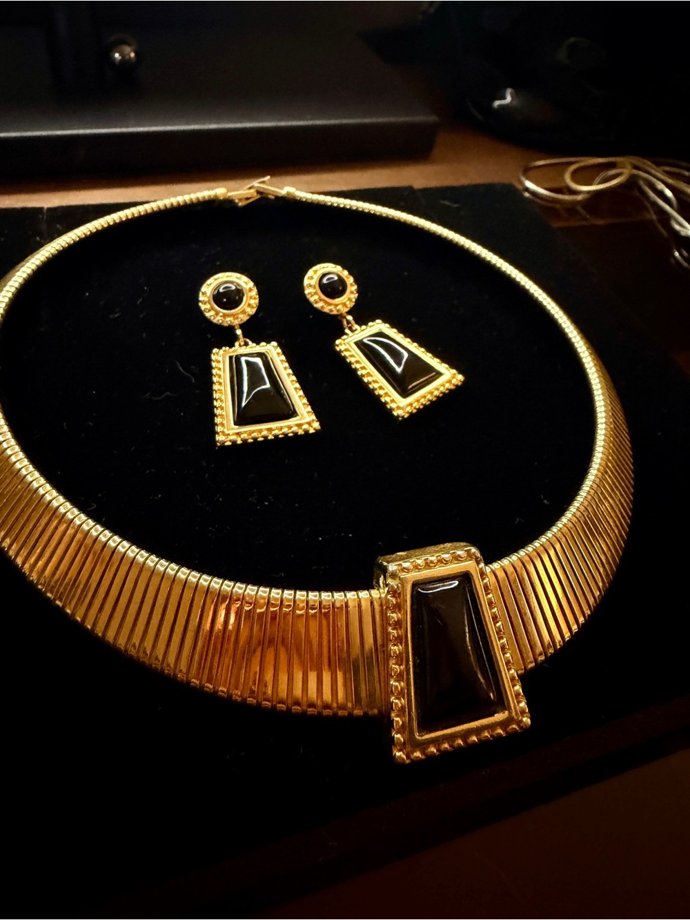 Monet Gold-Tone Necklace and Black Onyx Accent Earring Set